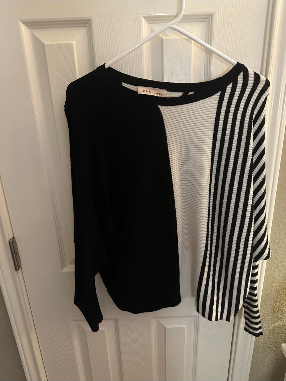 Philosophy Black & White Block and Stripe Crewneck Sweater